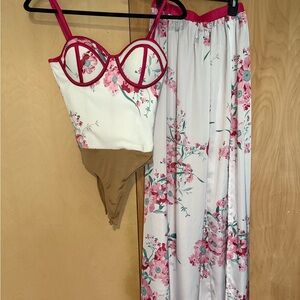 JLUXLABEL Pink Floral Maxi Skirt Set